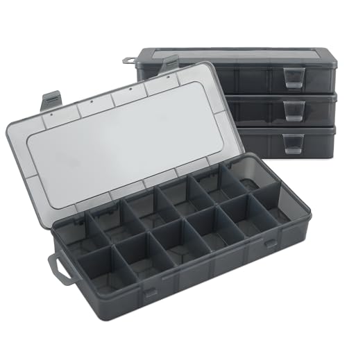 MoNiBloom 12-Grid Small Tackle Boxes Organizer with Removable Dividers Adjustable Compartment Plastic Storage Box Waterproof Container Case for Fishing Tackles, Art Crafts, Beads, Jewelry (4-Pack)