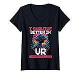 Photo Gallery donna vr survival gaming realtà virtuale gamer uomini bambini maglietta con collo a v Photo Gallery donna vr survival gaming realtà virtuale gamer uomini bambini maglietta con collo a v