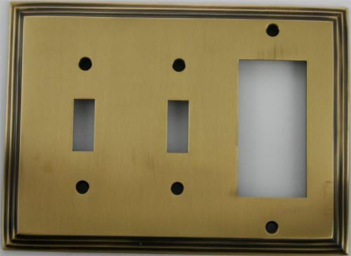 Deco Step Style Antique Brass 3 Gang Wall Plate - 2 Toggle 1 GFI/Rocker