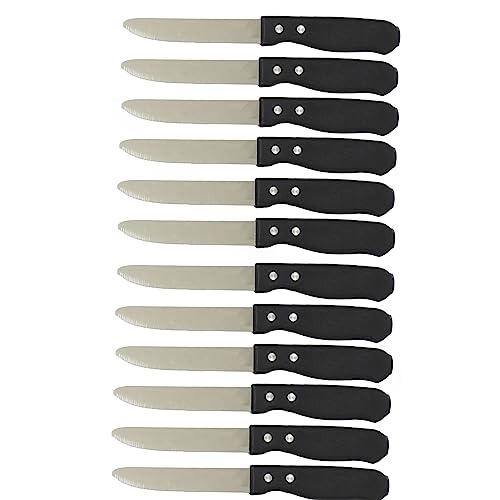 TrueCraftware- 5” Stainless Steel Round Tip Jumbo Steak Knife with Black Plastic Handle Set of 12- Steak Knives Dinner Knives Meat Cutter Knife Set for Home and Restaurants