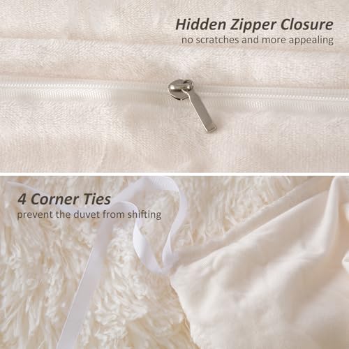 Image of EMME Plush Shaggy White Duvet Cover Set Twin Size Fluffy Fuzzy Comforter Cover Set 2 Piece Luxury Bedding Duvet Covers (White, Twin)
