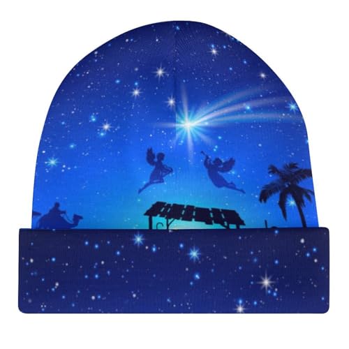 Christmas Christian Nativity Scene Kids Beanie Hat for for Girls Boys Children Cap Winter Knitted Chemo Cancer Headwear Accessories Gifts Decoration Black4