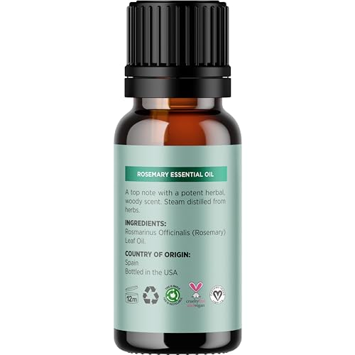 Image of Pure Rosemary Essential Oil for Aromatherapy - Undiluted Rosemary Oil for Hair Skin and Nails - Rosemary Essential Oil for Diffusers Plus Hair Oil for Enhanced Shine Cleansing and Dry Scalp Treatment