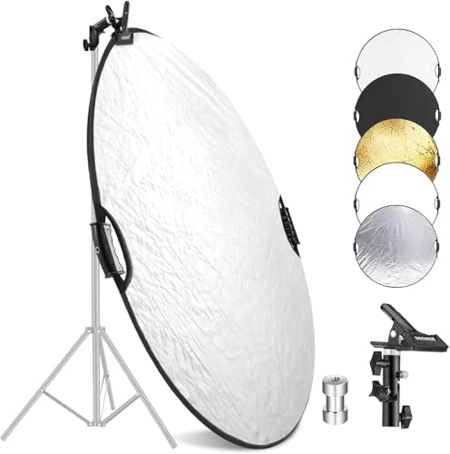 NEEWER 22/56cm 5 in 1 Light Reflector with Clamp & Hand Grips Polyester Multi Disc Photography Diffuser Translucent/Silver/Gold/White/Black with 3/8 Thread for Studio Outdoor Lighting RF-56II