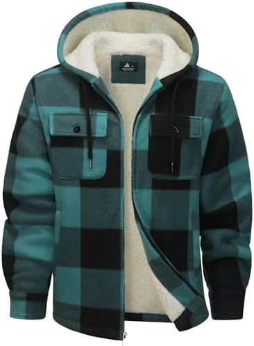 SwissWell Herren Hemdjacke Verdicken Karierts mit Reißverschluss Flanelljacke Plüschfutter Freizeit Gefüttert Kapuzenpullover Männer Winter Hemd Fleece Hoodie Winterjacke mit Tasch