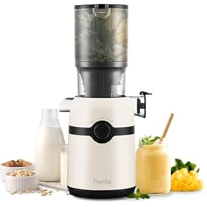 Fretta Entsafter Slow Juicer mit 108 mm XL Öffnung&1L Kapazität, Entsafter Gemüse und Obst, 200W Saftpresse elektrisch mit Cold Press, Einfache Reinigung und Leiser Motor, BPA-frei