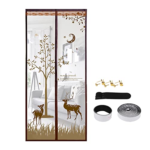 Floral Magnetic Insect Door Screen High Density Fly Bug Mosquito Mesh Curtain Top-to-Bottom Let Fresh Air in Automatically Shut Door Curtain