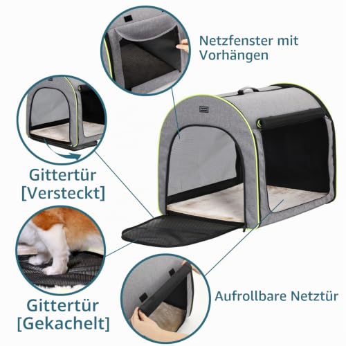 Petsfit Hundebox faltbar für kleine Hunde Katzen Kaninchen, Hundebox für Zuhause Transportbox Hund Hundeschlafbox haltbar gemütlich mit Anti-offener Reißverschluss und Plüschkissen,S, Hellgrau