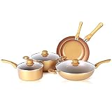WOK SIN TAPA CON TAPA: Cree fácilmente deliciosos huevos, tortillas y recetas con sartenes antiadherentes exquisitamente diseñados, aptos para horno a 662 ° F, puede cocinar de manera uniforme sin que se pegue la comida. Los woks y sartenes de cerámica están hechos de aleación de aluminio de grado profesional que conduce el calor de manera rápida y uniforme con un control preciso de la temperatura y sin puntos calientes.