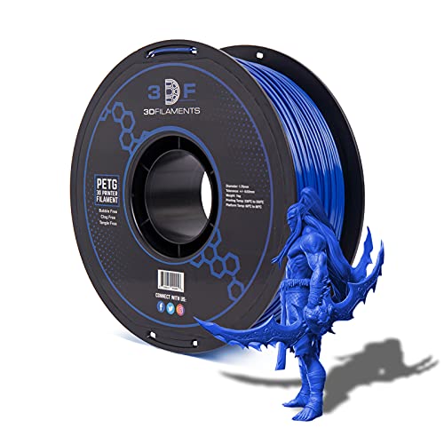 3DF Printing Filament – Blue PETG 3D Filament for FDM 3D Printers | PETG Filament 1.75mm | Dimensional Accuracy +/- 0.02mm | 1kg (2.2lbs) Spool | Pack of 1
