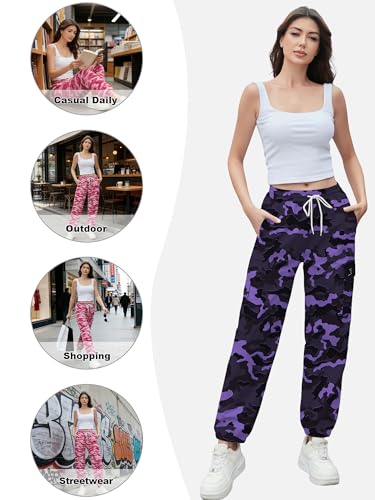 Image of Cromoncent Girls & Womens Camo Print Cargo Pants Outdoor Lightweight Jogger Baggy Pants, 6 Years - XX-Large