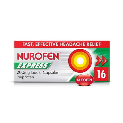 Nurofen Express Ibuprofen Liquid Capsules 200mg 16 Count - Fast-Acting Relief for Period Pain Headaches Migraines Cold & Flu Symptoms