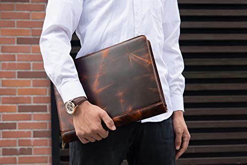 Azxcg Portfolio Leather Professional Padfolio Organizer, Zippered Planner For A4 /Pad Business Leatehr Folder For Men/Husband, Resumes,Documents #TOP6
