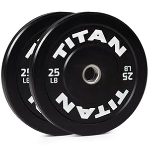 Titan Fitness 25 LB Pair Economy Series Black Olympic Bumper Plates, Durable Rubber Exterior with Steel Core, Weightlifting and Strength Training Weight Plate