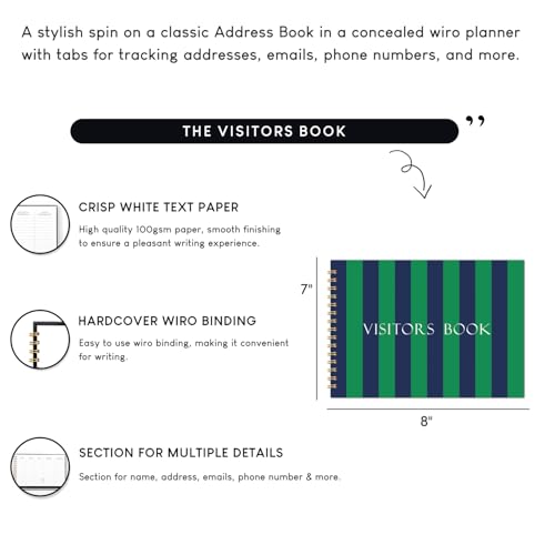 Image of Visitor Book - 8 x 12 Inches | Wiro Bound Guest Register for Hotels, Offices, Exhibitions, Boutiques & Business Use | Medium Size Visitor Log Book for Reception & Front Desk