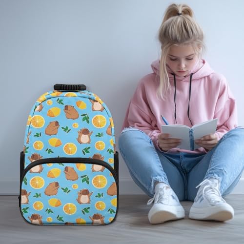 AmzPrint Oversized Print Capybara Backpack For Girls Capybara Lemon School Dayback Students Bag Elementary Blue3