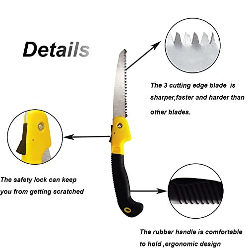 2 Pack Folding Hand Saw With 7"/180Mm 3 Cutting Edge Blade, Camping Saw With Safety Lock, Heavy Duty, Pruning Saw Perfect For Wood Trimming, Gardening, Hunting, Portable, Yellow #TOP2