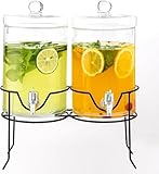 Generic 2 Pack Drink Dispenser with Stand Beverage Dispenser 1 Gallon Glass Drink Dispensers for Parties Lemonade Sangria Dispenser Water jug dispenser, medium, Clear