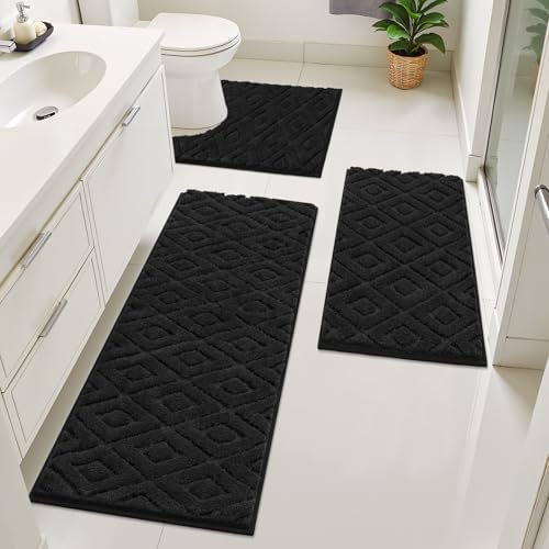Bsmathom Bathroom Rugs Sets 3 Piece, Microfiber Shaggy Bath Mat S...