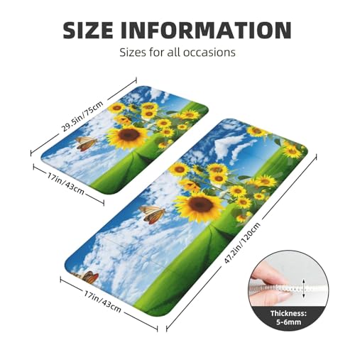 Juego de 2 alfombrillas de cocina con diseño de girasoles y base antideslizante para fregadero 4