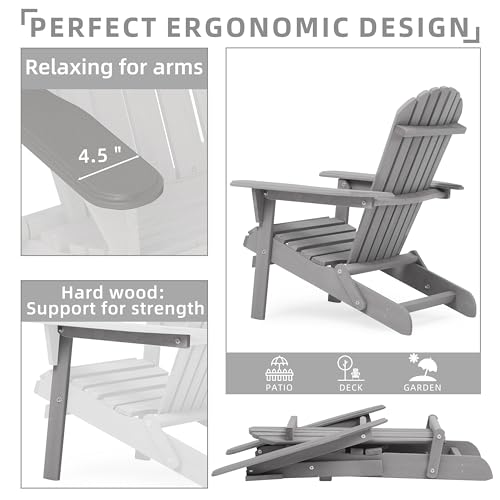 Outdoor Wooden Folding Adirondack Chair Set of 5 with Pre-Assembled BackRest, Wood Patio Chair for Garden Backyard Porch Pool Deck Firepit