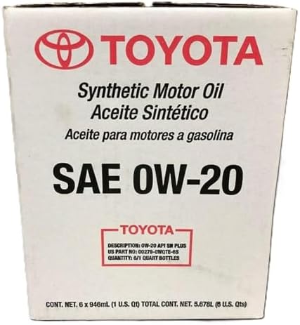 Toyota Genuine Synthetic Motor Oil SAE 0W-20, API SN Plus, 6 Quar...