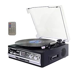 DLITIME Bluetooth Platine Vinyle,Lecteur Vinyle 33/45/78 TR/Min avec Cassette/AM&FM/USB/RCA/AUX/Télécommande - Les Beatles, Paul McCartney, John Lennon, RIngo Starr, George Harrison