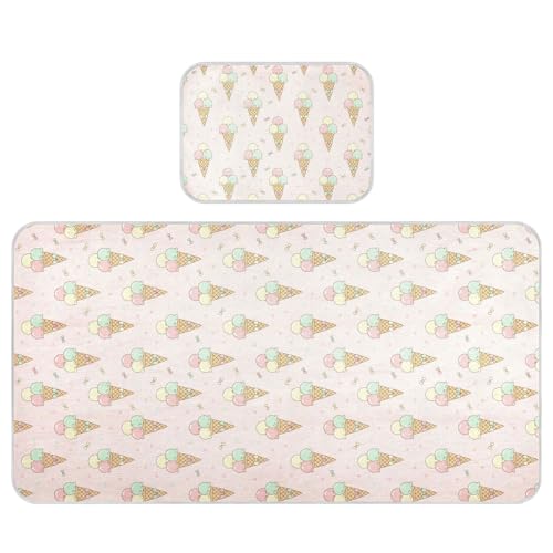 Msyxl Baby Cooling Mat Ice Cream Cones Ice Silk Breathable Mesh Summer Crib Mattress Pad with Pillowcase, Soft Cooling Sleeping Surface for Infant & Toddler, 52"x28"