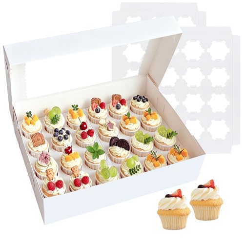 MTOPHLS 6 Pack White Mini Cupcake Boxes Holder for 24