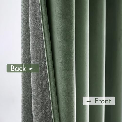 Image of MIULEE Sage Green Blackout Velvet Curtains Drapes 90 Inch Long 52 inchx90 inch