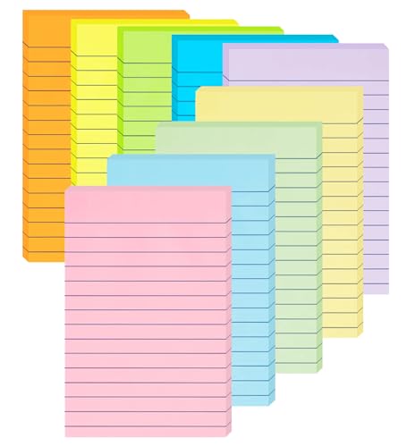 9 Pack Lined Sticky Notes 100mm x 150mm 9 Pastel Colors