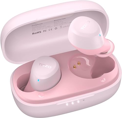 Image of TOZO A1 Mini Wireless Earbuds Bluetooth 5.3 in Ear Light-Weight Headphones Built-in Microphone, IPX5 Waterproof, Immersive Premium Sound Long Distance Connection Headset with Charging Case, Pink