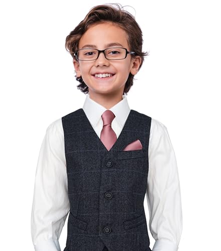 Image of Boy's Solid Tie with Pocket Square Set, Regular Necktie for Children and Kids, Self-Tied