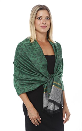 Gilbins Paisley Print With Gold Stripe All Weather Pashmina Scarf Shawl Wrap