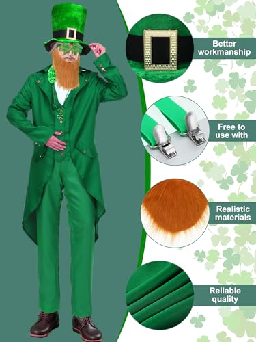 Cozypower 10 Pcs St Patrick's Day Costume Set Green Leprechaun Men Costume with Irish Outfit Accessories for Irish Cosplay(2X-Large) by Cozypower - Image 8