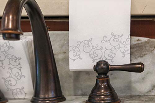 Simulinen Disposable Guest Bathroom Hand Towels - Silver Floral Design - Linen-Feel Disposable Paper Towels, Cloth-Like Texture, Single-Use - Perfect Size: 12X17” Unfolded & 8.5X4” Folded - Box Of 100 #TOP2