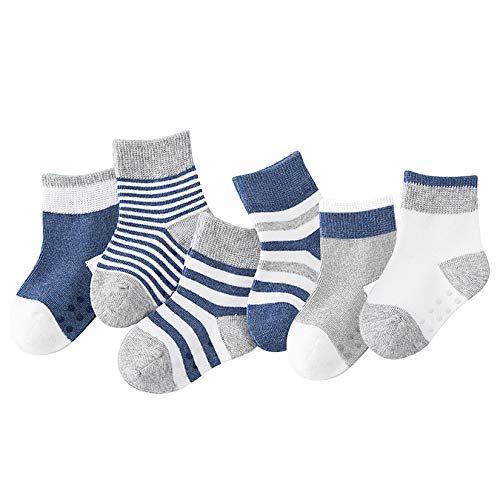 Yoofoss Chaussettes bébé Coton Antidérapantes Pour tout-petits, 6 Paires 0-1Ans/1-3 Ans chaussettes garçon et fille, Doux Et Respirant, Mignon, Cadeau nouveau-né