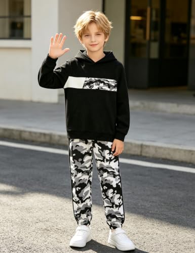 Image of Boys Clothes Boy Outfits 2-Piece Long Sleeve Hoodie and Camouflage Pants Boys Fall Winter Clothes for 6-16 Years