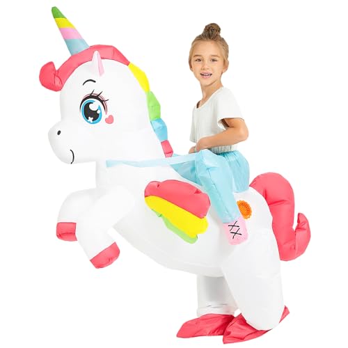 JUROSAICA Inflatable Unicorn Costume Kids Ride On Blow Up Halloween Costumes Child For 4-6 Years Old Boys Girls Party