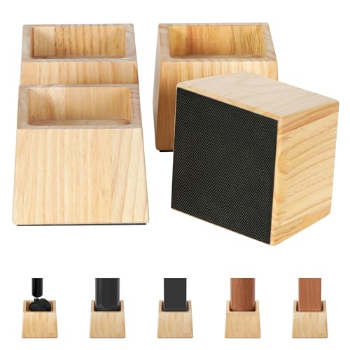 TQVAI Bed Risers Heavy Duty Support 2200 lbs 1-in Deep Anti-Fall Edge 4 Pack Wooden Furniture Bed Lifts Risers with Non-Slip Pads for King Queen Twin Full Size Frame Original 3 H(Inner 2 H)