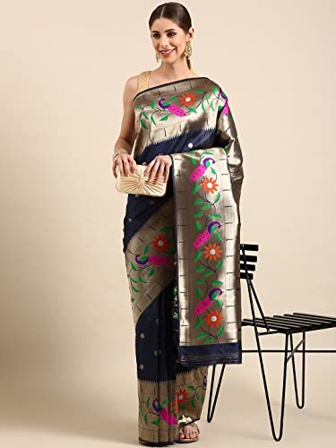 Pandadi Saree navy blue paithani silk saree – image 2