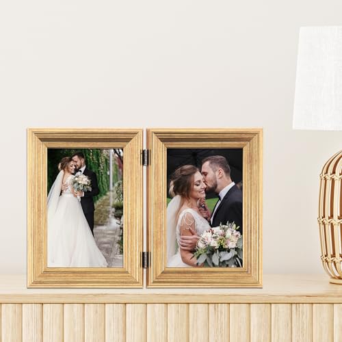 Image of Lawrence Frames 4x6 Hinged Double Sutter Burnished Gold Picture Frame