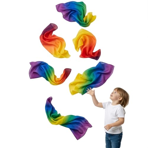 Cutecrop 6 Pcs 35 Inch Play Scarves Set for Kids Gay Pride Rainbow Flag Polyester Silks Dance Children Pretend Giant Toy Toddlers