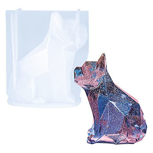 Moule 3D en Résine Epoxy, 3D Français Bouledogue Moules en Résine Multi-Facettes Chien Moules en Silicone, Moules en Résine Epoxy en Forme d'animaux 3D pour Faire du Savon, Bougie, Plâtre Cover