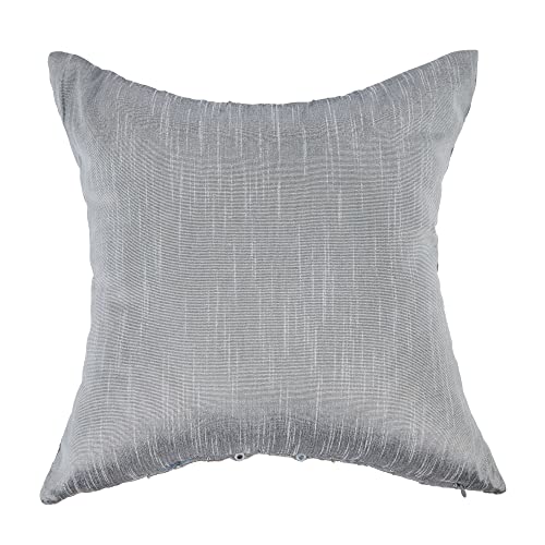 Image of Embroidered Cushion Cover 18 inch x 18 inch Set of 2, Silver Grey Cushion Covers with Mirror Work, Sofa Pillow Cover, Designer Kushan Pillows for Sofa