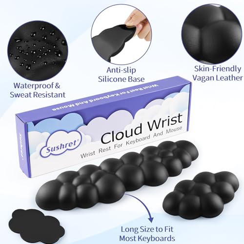 Image of Sushret Cloud Wrist Rest Keyboard, Ergonomic Air-Circulating Cloud Design, Playful, Whimsical Style, Black Vegan Leather