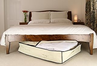 Neusu Extra Large Underbed Storage Bag 96x78x18cm - 130 Litres Under Bed Storage Bag With Zip For Bedding, Duvets, Blankets, Pillows, Clothes - Strong Storage Solution - Shoe Storage Under Bed - Beige
