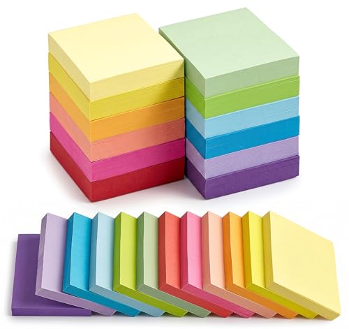 12 Stück Haftnotizen 76x76mm Super Sticky Notes selbstklebende Haftnotizzettel Sticky Notes Klebezettel bunt zettel farbig Notizblöcke für Büro Haus, 1200 Blatt insgesamt, 12 Farben