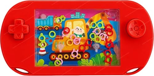 Image of SHAKTISM Classic Handheld Water Ring Toss Game for Kids & Adults Nostalgic Press Button Water Game Machine Portable Plastic Retro Ring Toss Toy Travel Fun Puzzle Toy for Children- 1Pc (Excavator Red)