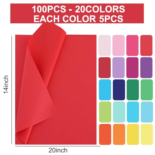 Image of BEISHIDA 100 Sheets Tissue Paper Bulk, 20 Colors 14 x 20 Inch Wrapping Tissue Paper for Gift Bags, Colored Tissue Paper Bulk for Packaging Birthday Wedding Graduation Party Flower Decoration